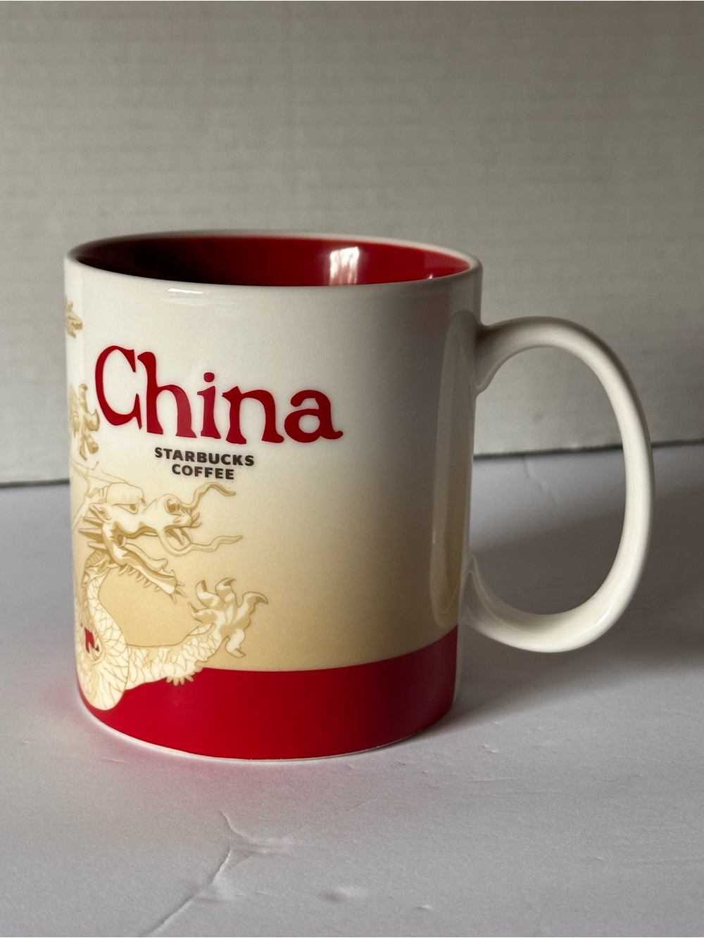 Starbucks China Red and Cream Dragon City Mug